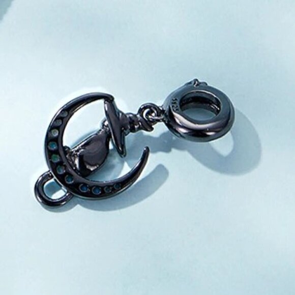 Black Plated Gold over Sterling Silver Black Cat on Turquoise Moon Dangl… - Picture 2 of 7